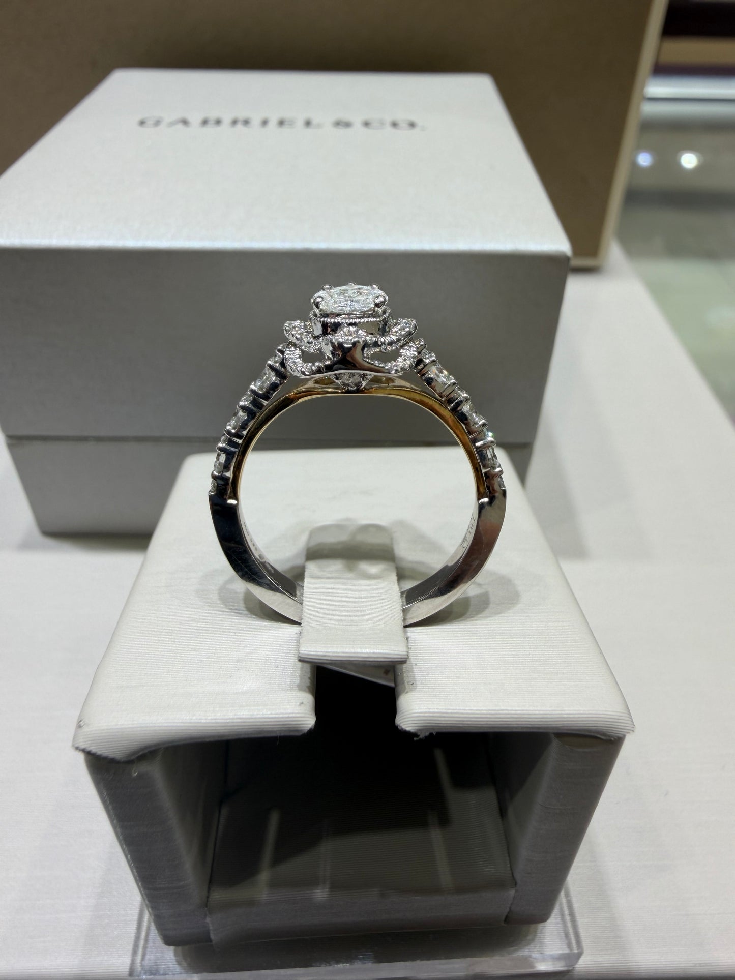 14K Two-Tone White Gold 0.80 CTW Natural Diamond Pear-Shaped Composite Halo Engagement Ring