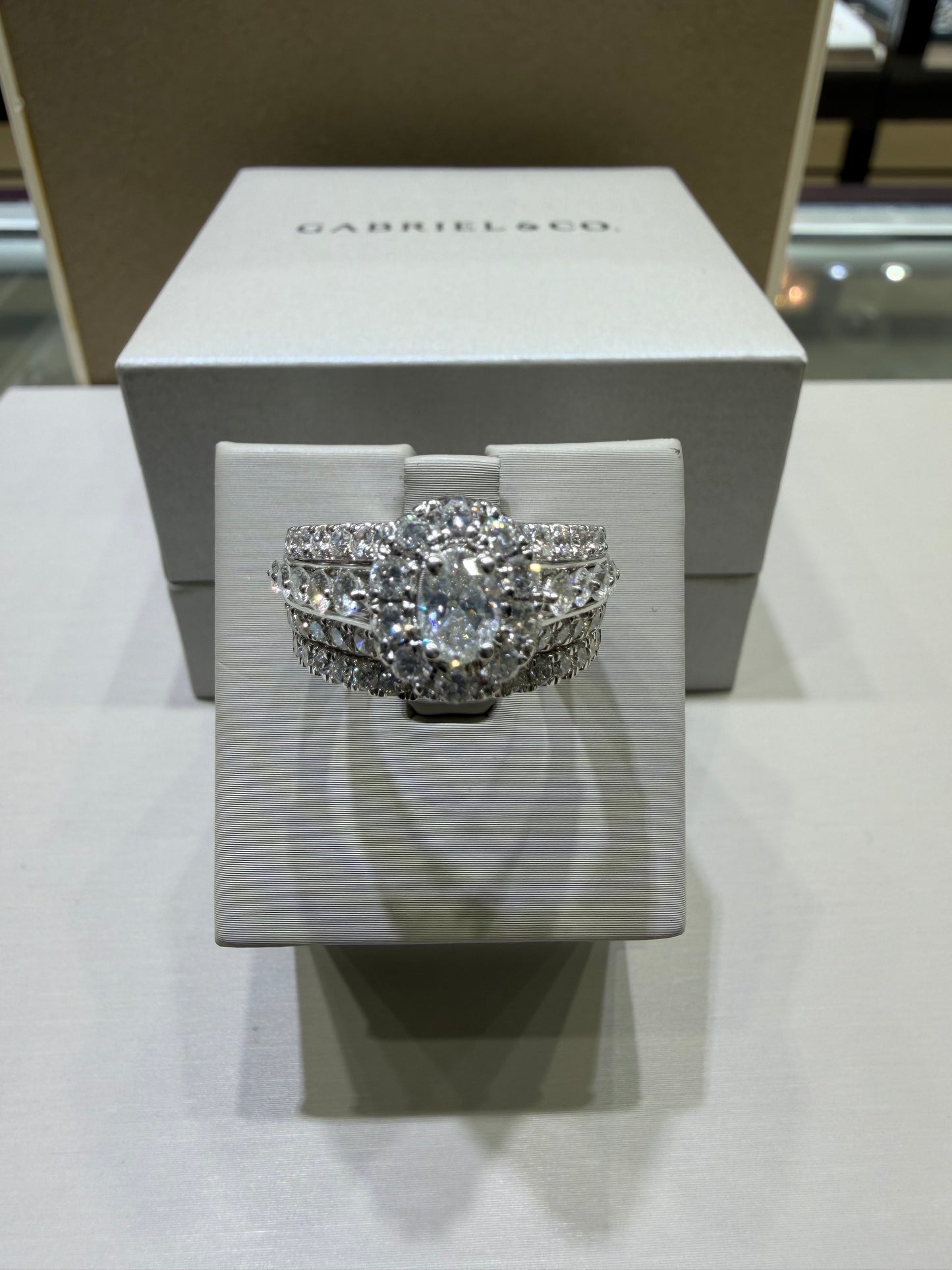 14K White Gold 2.20 CTW Oval Diamond Halo Wedding Set
