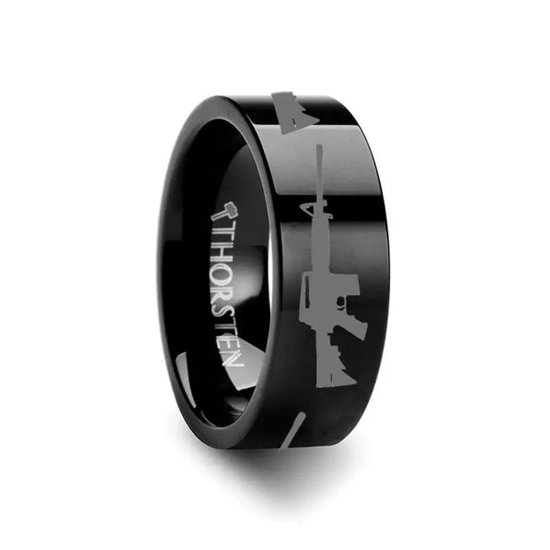 AR-15 Print Design AR15 Engraved Flat Tungsten Black Ring - 4mm - 12mm - 6mm