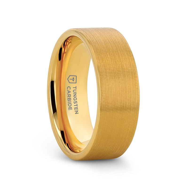AUDEN Gold Plated Flat Brushed Finished Tungsten Wedding Ring - 6mm & 8mm