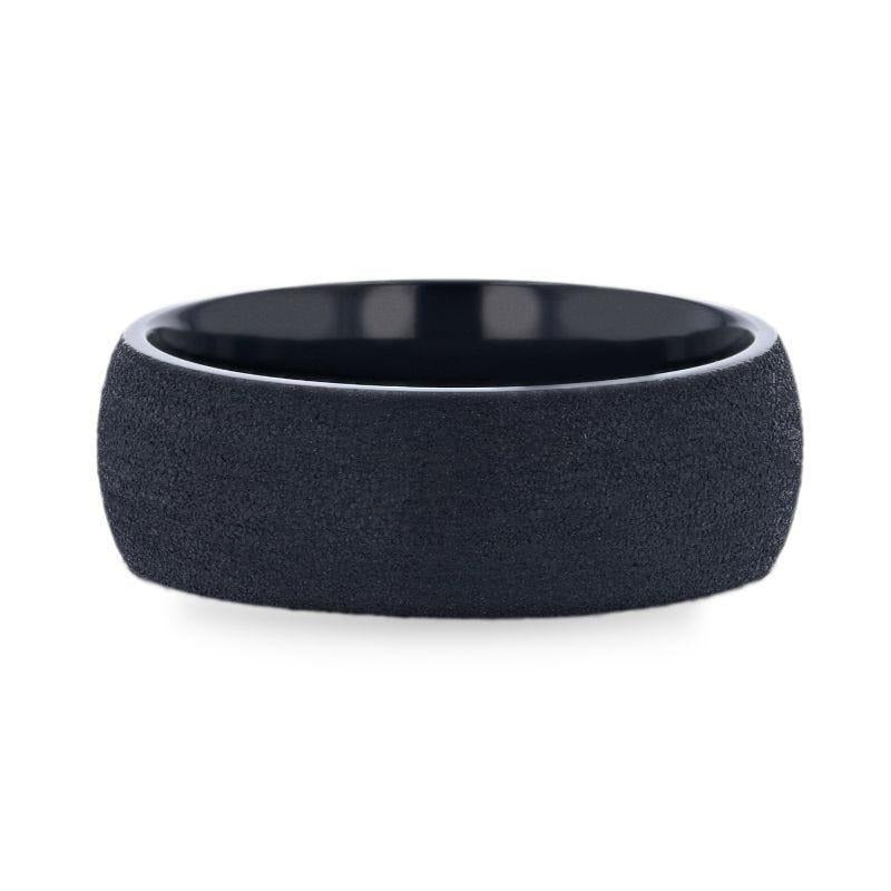 CIMMERIAN Domed Black Titanium Men's Wedding Band With Sand Blasted Finish - 8mm