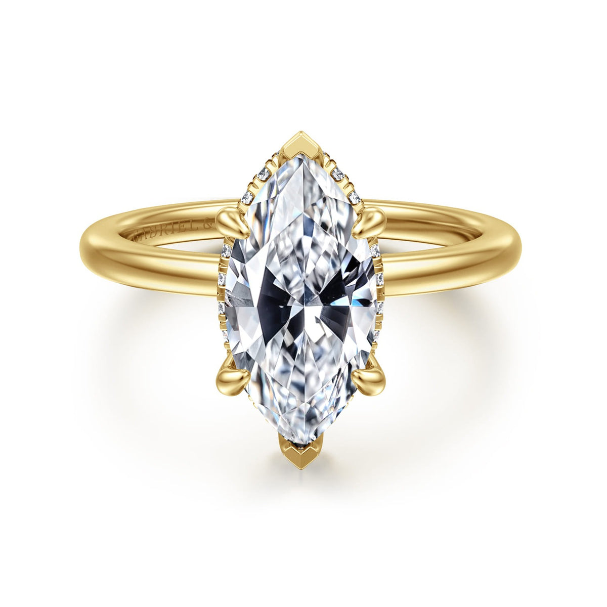 Gabriel & Co. Rainah 14K Yellow Gold Hidden Halo Marquise Diamond Engagement Ring 13x6.5 semi .15ctw