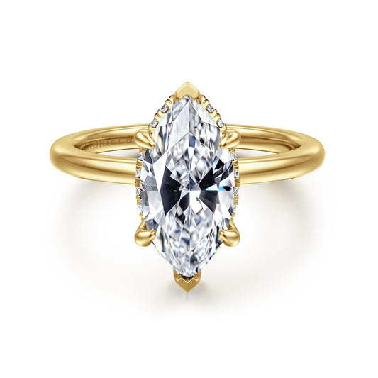 Gabriel & Co. Rainah 14K Yellow Gold Hidden Halo Marquise Diamond Engagement Ring 13x6.5 semi .15ctw