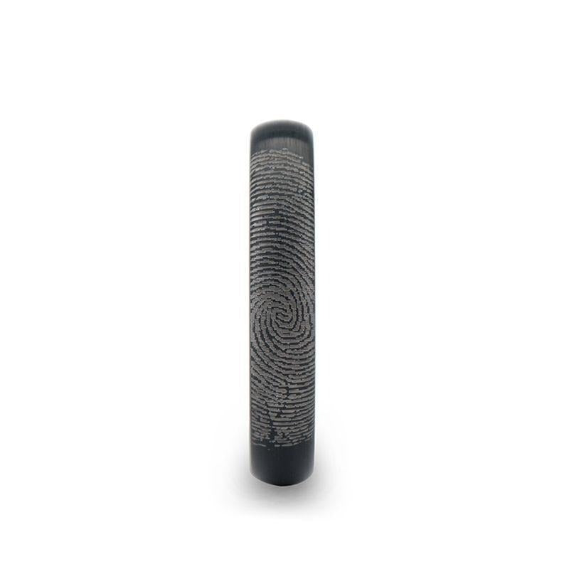 Fingerprint Engraved Domed Black Tungsten Ring with Brushed Finish - Raider - 4mm - 12mm - 6mm
