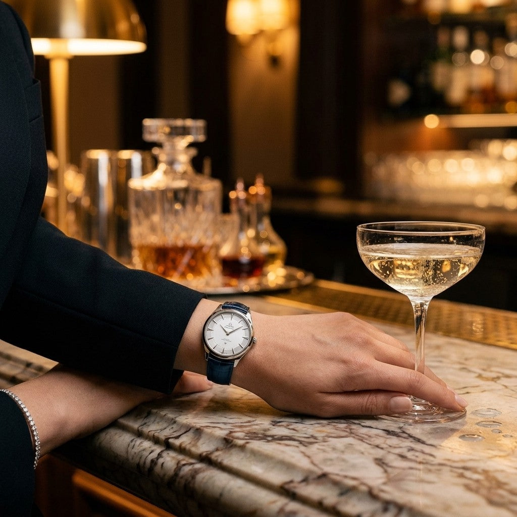 Omega Constellation Observatory 39.4 mm — Canopus Gold™ on Alligator — lifestyle