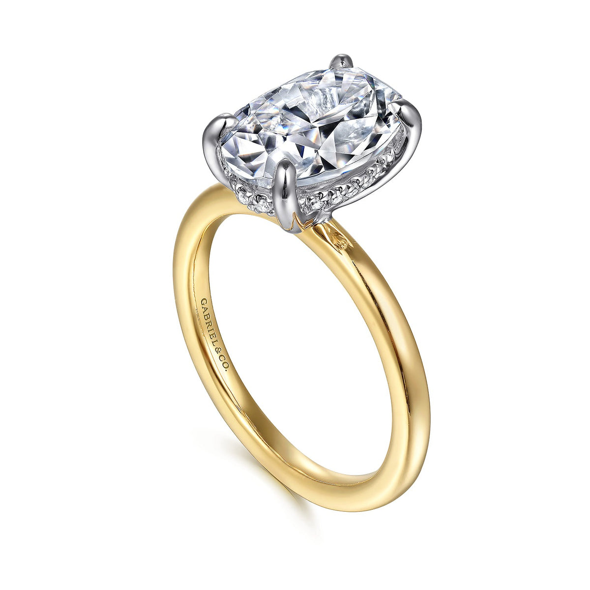Gabriel & Co. Cari - 14K White-Yellow Gold Hidden Halo Oval Diamond Engagement Ring 11.5X7.5 .08CTW