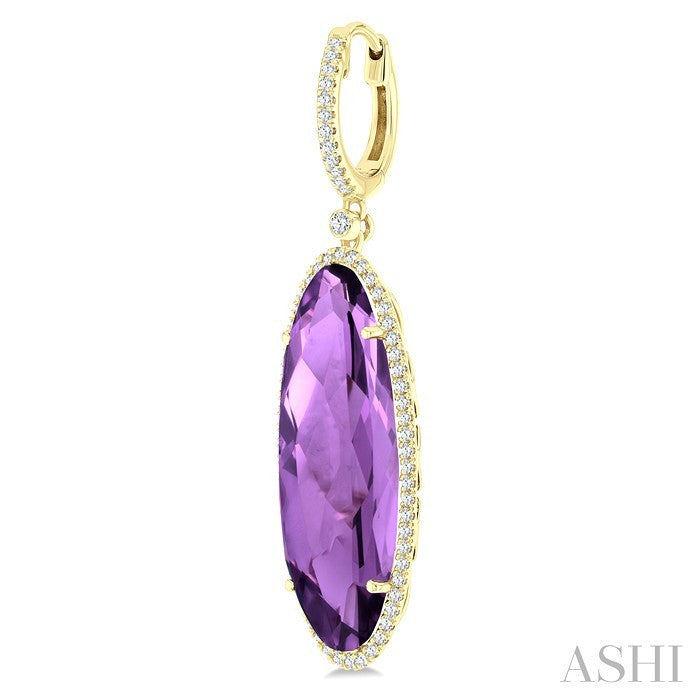 20X8 MM Evoque Gemstones Oval Shape Amethyst and 1/2 Ctw Round Cut Diamond Halo Semi-Precious Earrings in 14K Yellow Gol