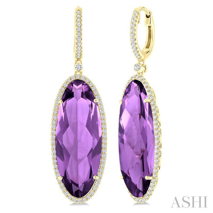20X8 MM Evoque Gemstones Oval Shape Amethyst and 1/2 Ctw Round Cut Diamond Halo Semi-Precious Earrings in 14K Yellow Gol