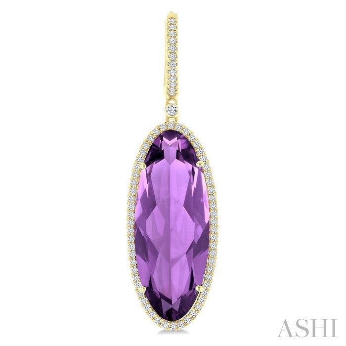 20X8 MM Evoque Gemstones Oval Shape Amethyst and 1/2 Ctw Round Cut Diamond Halo Semi-Precious Earrings in 14K Yellow Gol