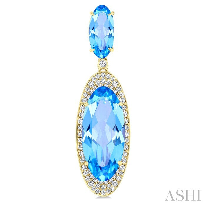 18X8 MM Evoque Gemstones & 10X5 MM Oval Shape Blue Topaz and 3/4 Ctw Round Cut Diamond Halo Semi-Precious Earrings in 14