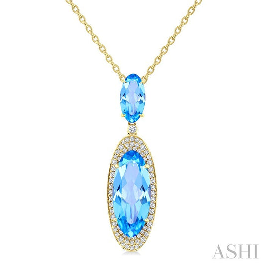 18X8 MM Evoque Gemstones & 10X5 MM Oval Shape Blue Topaz and 1/3 Ctw Round Cut Diamond Halo Semi-Precious Pendant With C