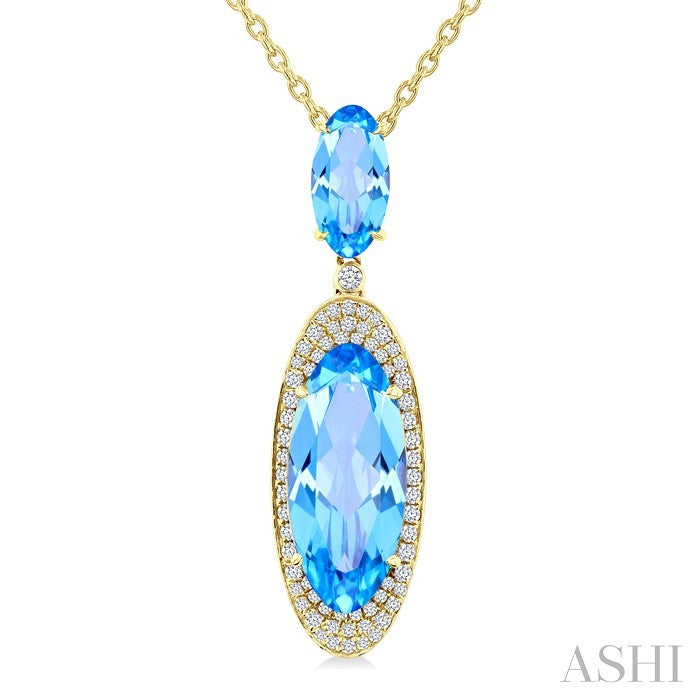 18X8 MM Evoque Gemstones & 10X5 MM Oval Shape Blue Topaz and 1/3 Ctw Round Cut Diamond Halo Semi-Precious Pendant With C