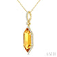 16X6 MM Evoque Gemstone Hexagon Shape Citrine and 1/5 Ctw Round Cut Diamond Semi-Precious Pendant With Chain in 10K Yell