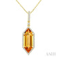 16X6 MM Evoque Gemstone Hexagon Shape Citrine and 1/5 Ctw Round Cut Diamond Semi-Precious Pendant With Chain in 10K Yell