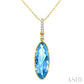 16X6 MM Evoque Gemstones Oval Shape Blue Topaz and 1/20 Ctw Round Cut Diamond Semi-Precious Pendant With Chain in 10K Ye