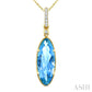16X6 MM Evoque Gemstones Oval Shape Blue Topaz and 1/20 Ctw Round Cut Diamond Semi-Precious Pendant With Chain in 10K Ye