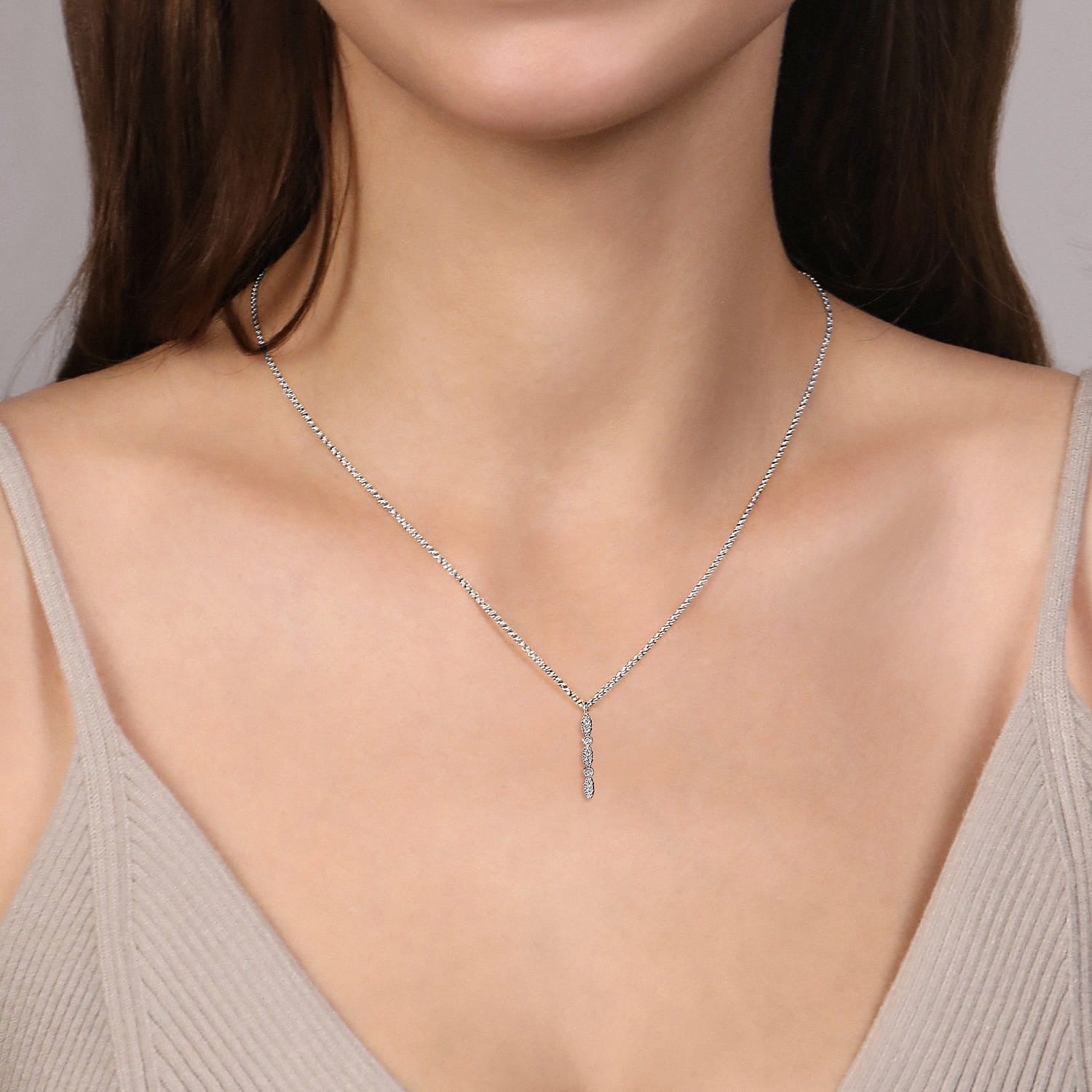 Gabriel & Co. 14K White Gold Diamond Bar Necklace .07CTW