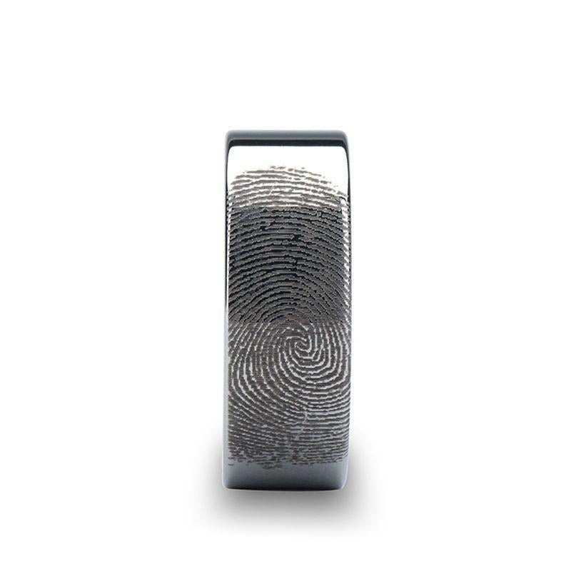 Fingerprint Engraved Flat Pipe Cut Tungsten Ring Polished - Spartan - 4mm - 12mm - 6mm