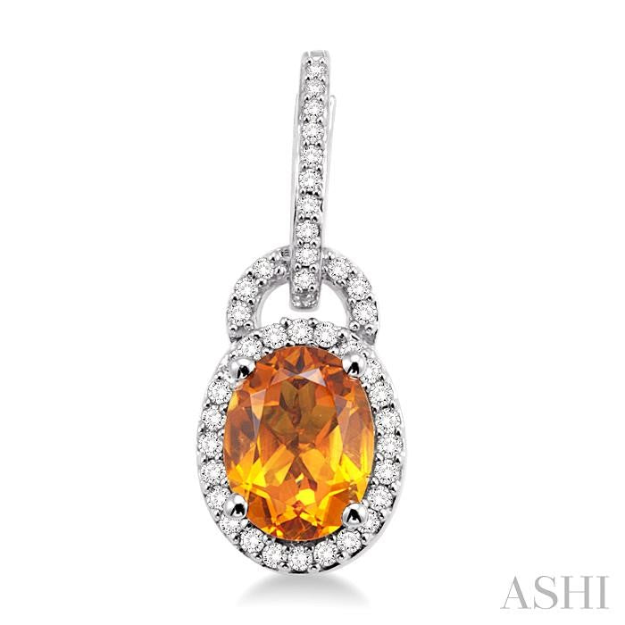 9X7 MM Oval Cut Citrine and 3/8 Ctw Round Cut Diamond Earrings in 14K White Gold