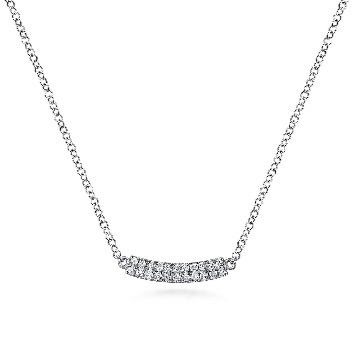 Gabriel & Co. 14K White Gold Curved Pave Diamond Bar Necklace .11CTW