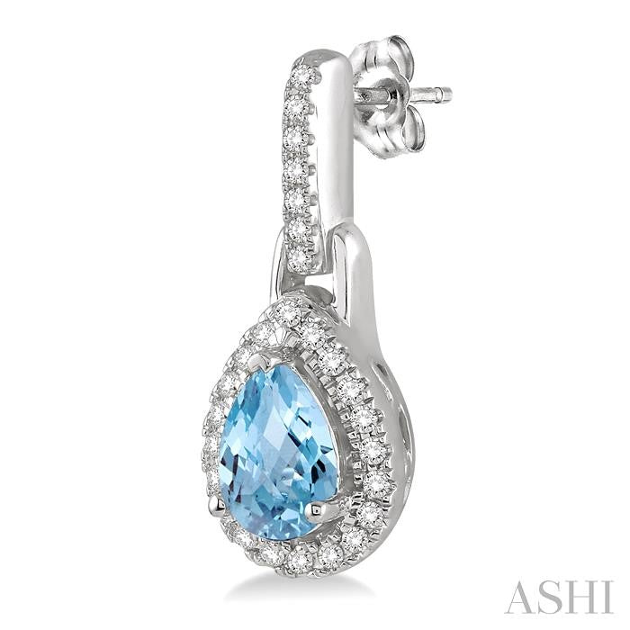 6X4 MM Pear Shape Aquamarine and 1/5 Ctw Round Cut Diamond Earrings in 10K White Gold