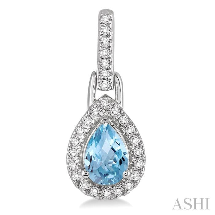 6X4 MM Pear Shape Aquamarine and 1/5 Ctw Round Cut Diamond Earrings in 10K White Gold