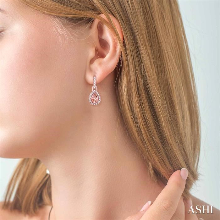 6X4 MM Pear Shape Morganite and 1/5 Ctw Round Cut Diamond Earrings in 10K Rose Gold