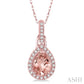 7X5 MM Pear Shape Morganite and 1/10 Ctw Round Cut Diamond Pendant in 10K Rose Gold with Chain