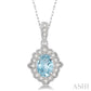 6X4 MM Ethnic Oval Cut Aquamarine and 1/6 Ctw Round Cut Diamond Semi-Precious Pendant in 10K White Gold with chain