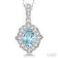 6X4 MM Ethnic Oval Cut Aquamarine and 1/6 Ctw Round Cut Diamond Semi-Precious Pendant in 10K White Gold with chain