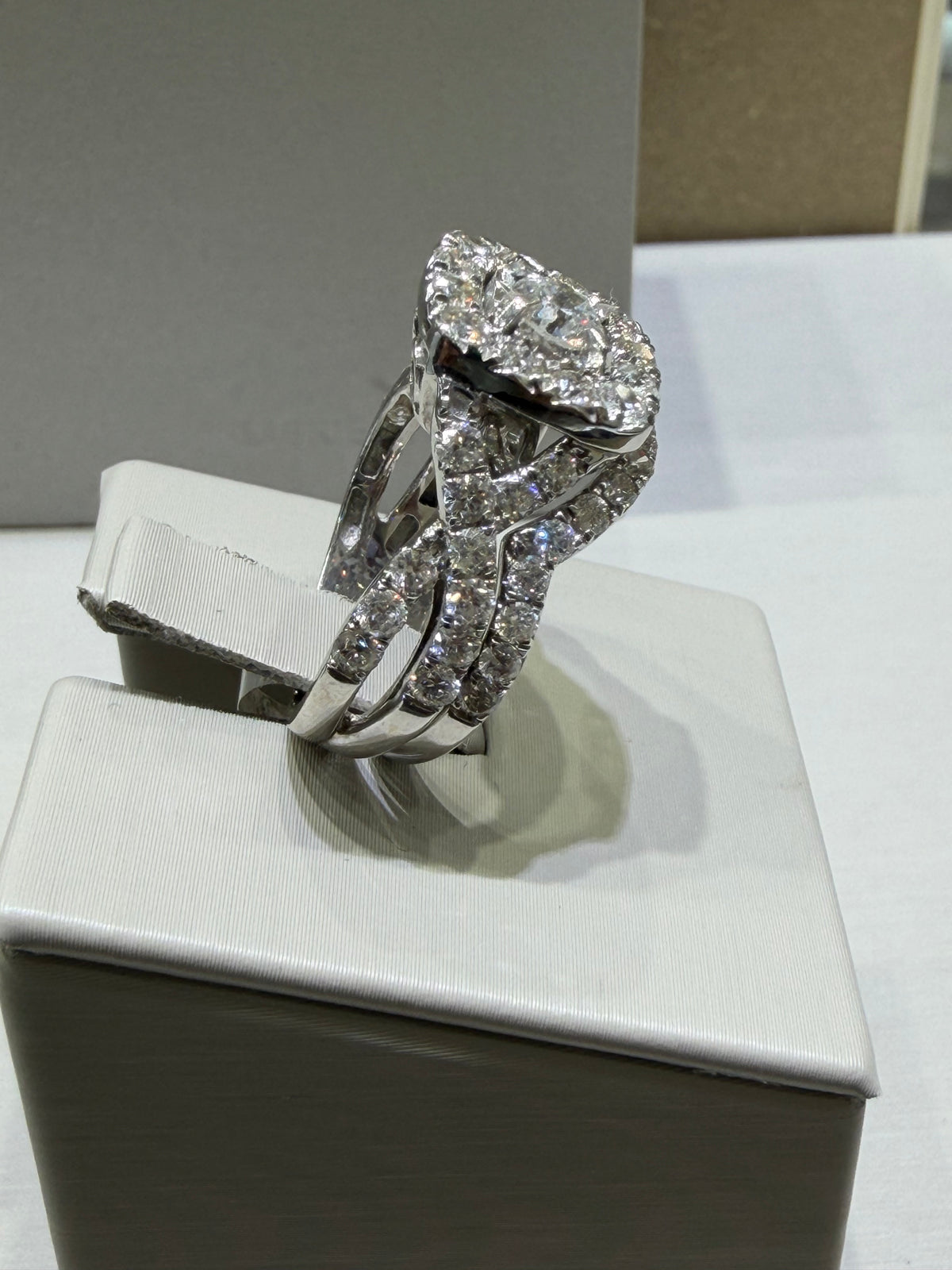 14K White Gold 2.00 CTW Natural Diamond Halo Twist Bridal Wedding Set