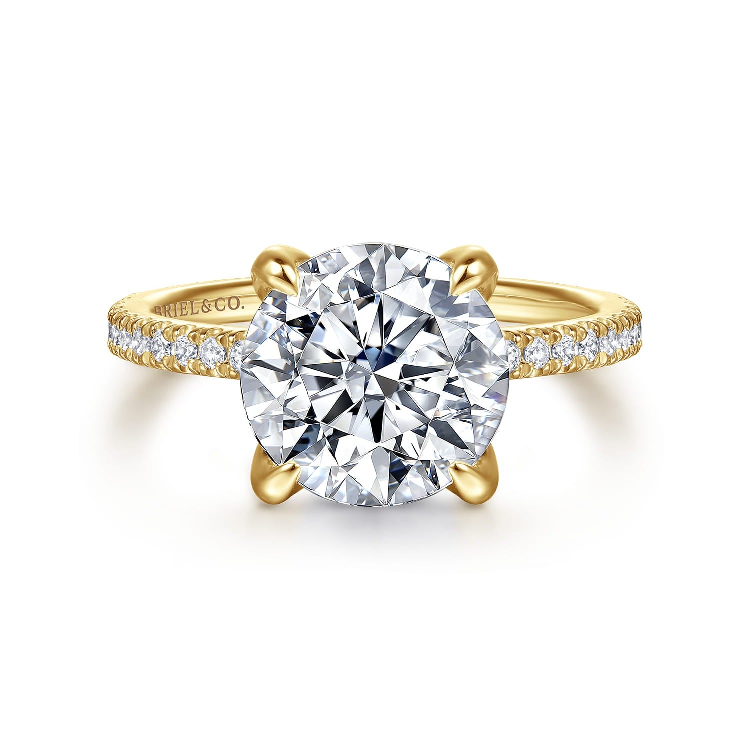 Gabriel & Co. Lorenzo - 14K Yellow Gold Round Diamond Engagement Ring 2.50Ct Ctr Semi 9X7.2 .23CTW
