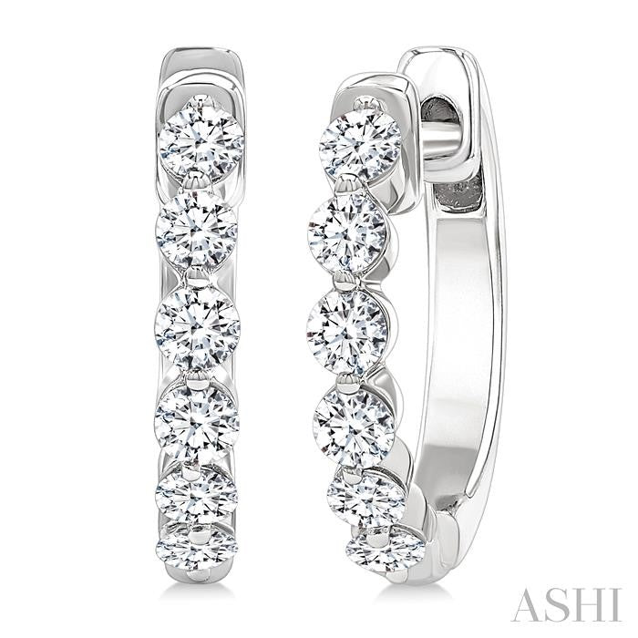 1/2 Ctw Prong Set Round Cut Diamond Hoop Earrings in 14K White gold