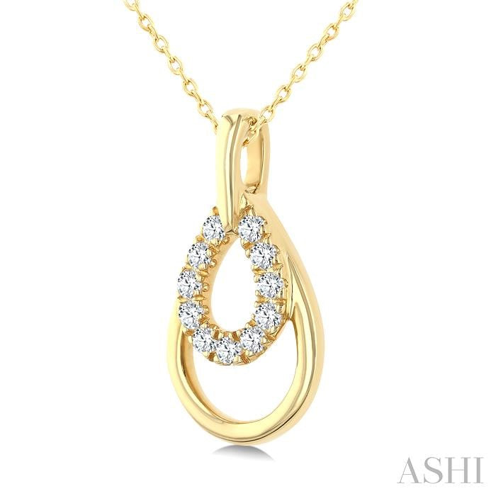 1/10 Ctw Overlay Pear Shaped Frame Round Cut Golden Glow Diamond Fashion Drop Petite Pendant With Chain in 10K Yellow Go