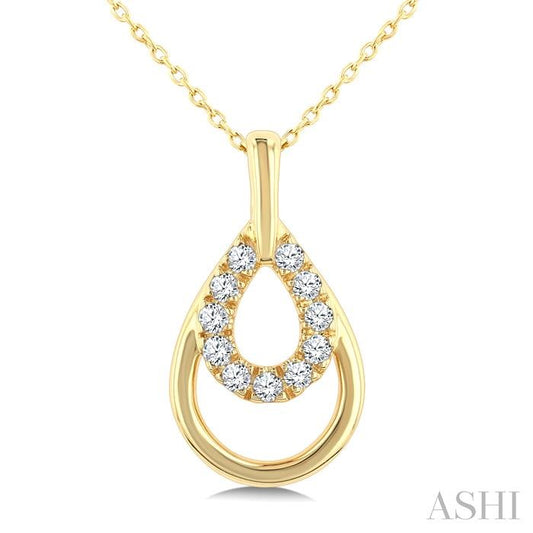 1/10 Ctw Overlay Pear Shaped Frame Round Cut Golden Glow Diamond Fashion Drop Petite Pendant With Chain in 10K Yellow Go