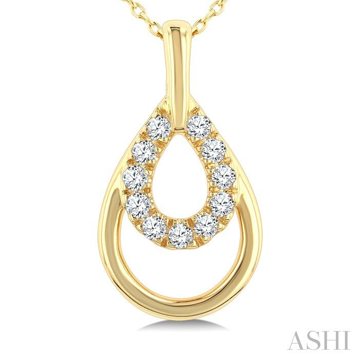 1/10 Ctw Overlay Pear Shaped Frame Round Cut Golden Glow Diamond Fashion Drop Petite Pendant With Chain in 10K Yellow Go