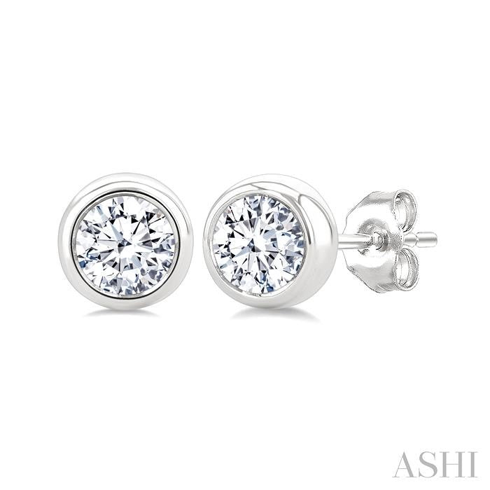 3/8 Ctw Bezel Set Round Cut Diamond Stud Earrings in 14K White Gold