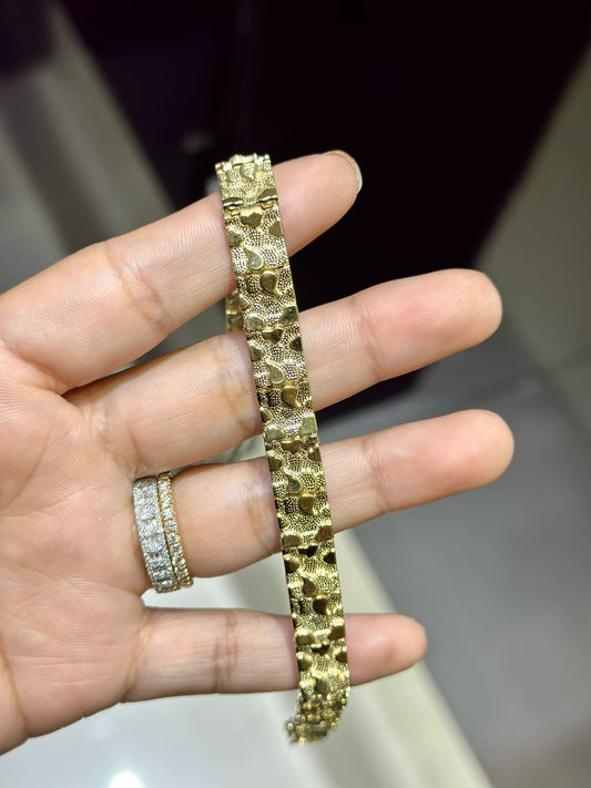 10k yellow Gold Nugget Bracelet 9mm 8.5" inch