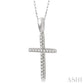 1/10 Ctw Cross Charm Round Cut Diamond Fashion Petite Pendant in 10K White Gold with chain