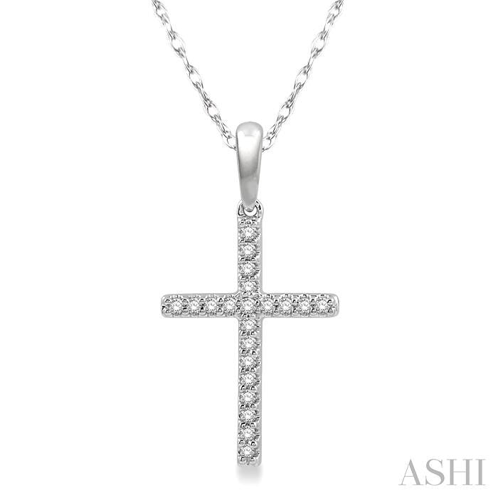 1/10 Ctw Cross Charm Round Cut Diamond Fashion Petite Pendant in 10K White Gold with chain