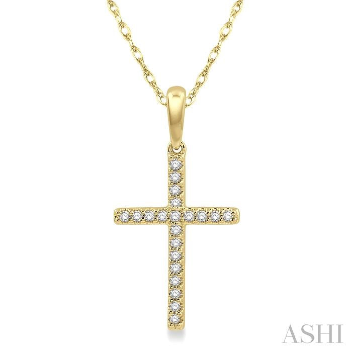1/10 Ctw Cross Charm Petite Round Cut Diamond Fashion Pendant in 10K Yellow Gold with chain