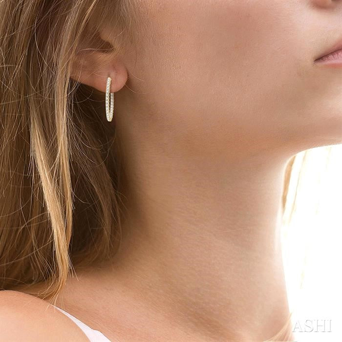 3 Ctw Inside-Out Round Cut Diamond Oval Shape Hoop Earrings in 14K Yellow Gold