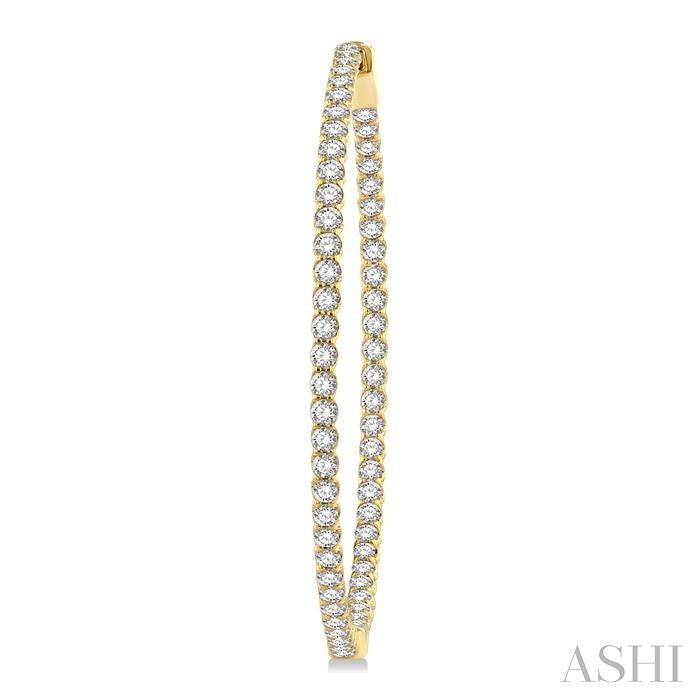 3 Ctw Inside-Out Round Cut Diamond 1 3/4 Inch Hoop Earrings in 14K Yellow Gold