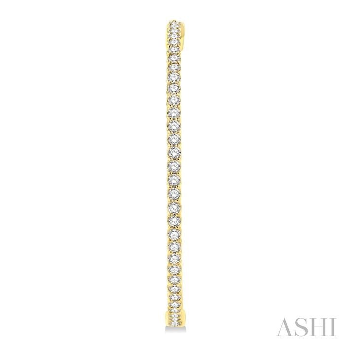 3 Ctw Inside-Out Round Cut Diamond 1 3/4 Inch Hoop Earrings in 14K Yellow Gold
