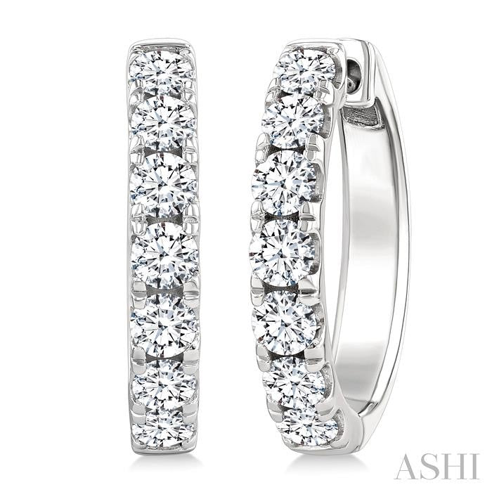 1 1/2 Ctw Round Cut Diamond Hoop Earrings in 14K White gold