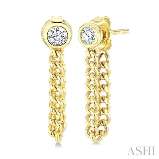 1/3 Ctw Bezel Set Round Cut Diamond Curb Link Fashion Earrings in 14K Yellow Gold