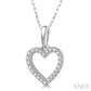 1/10 Ctw Hollow Cut Heart Charm Round Cut Diamond Petite Pendant in 10K White Gold with chain