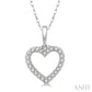 1/10 Ctw Hollow Cut Heart Charm Round Cut Diamond Petite Pendant in 10K White Gold with chain