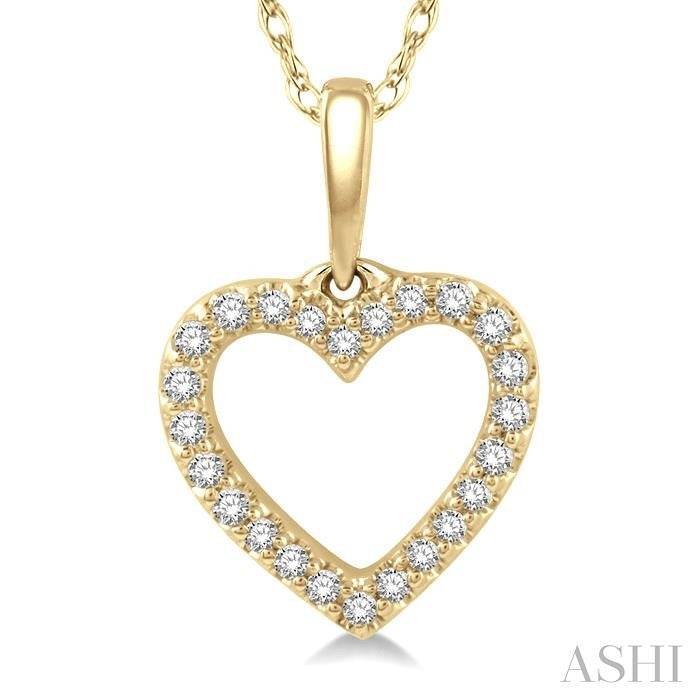 1/10 Ctw Hollow Cut Heart Charm Round Cut Diamond Petite Pendant in 10K Yellow Gold with Chain