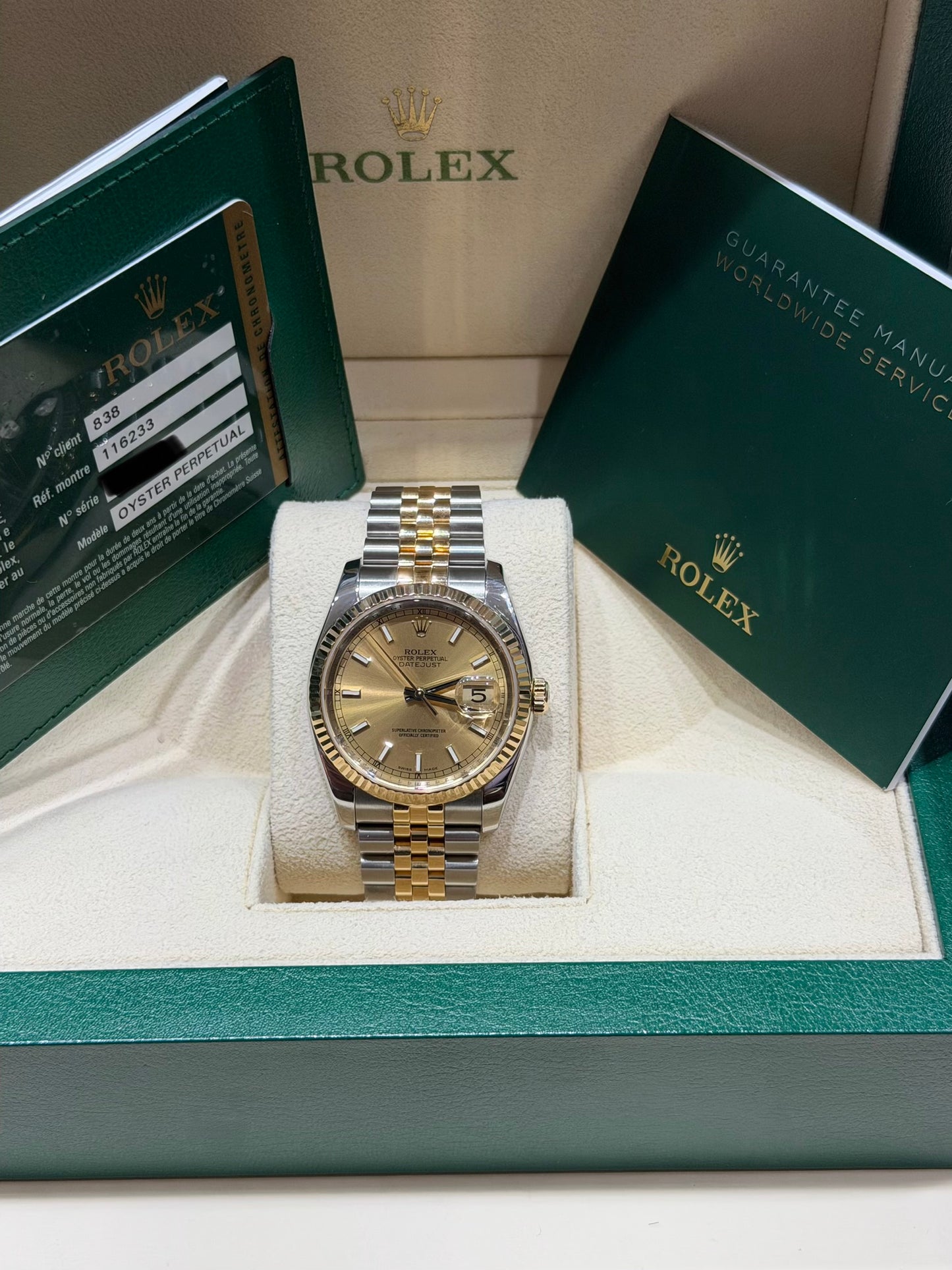 Rolex Datejust 18k/ss Jubilee Gold Roman Numerals Watch 116233